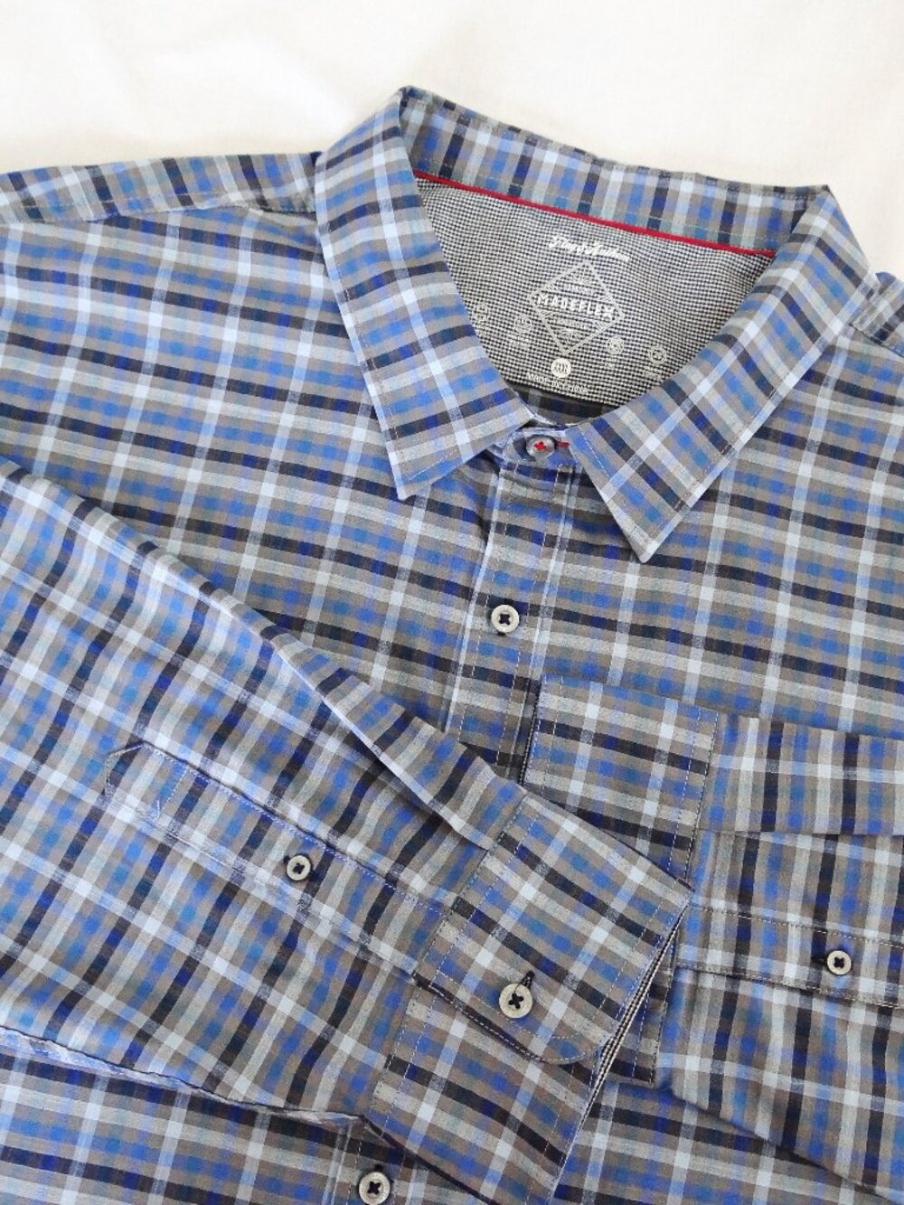 FLAG ANTHEM Madeflex Men's XXXL Performance Plaid Button Up Shirt Blue Gray